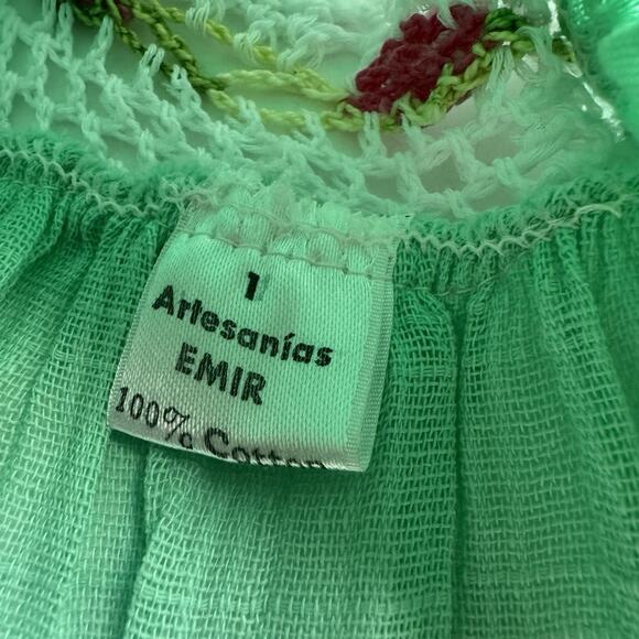 Toddler Baby Girl Mexican Dress Size 1 Handmade Crochet Tiered Peasant Lace Trim - Picture 4 of 5